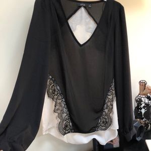 Black and white lace blouse. Size XS